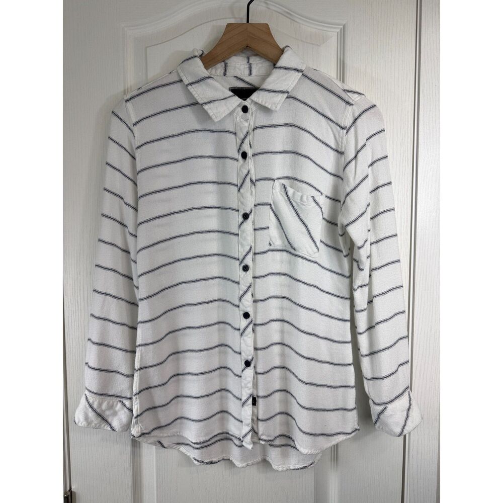 Rails Hunter Women’s S White Navy Stripe Rayon Button Down Shirt